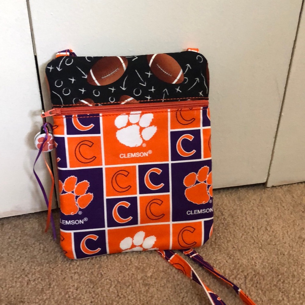 Crossbody Clemson football cloth purse. Handmade